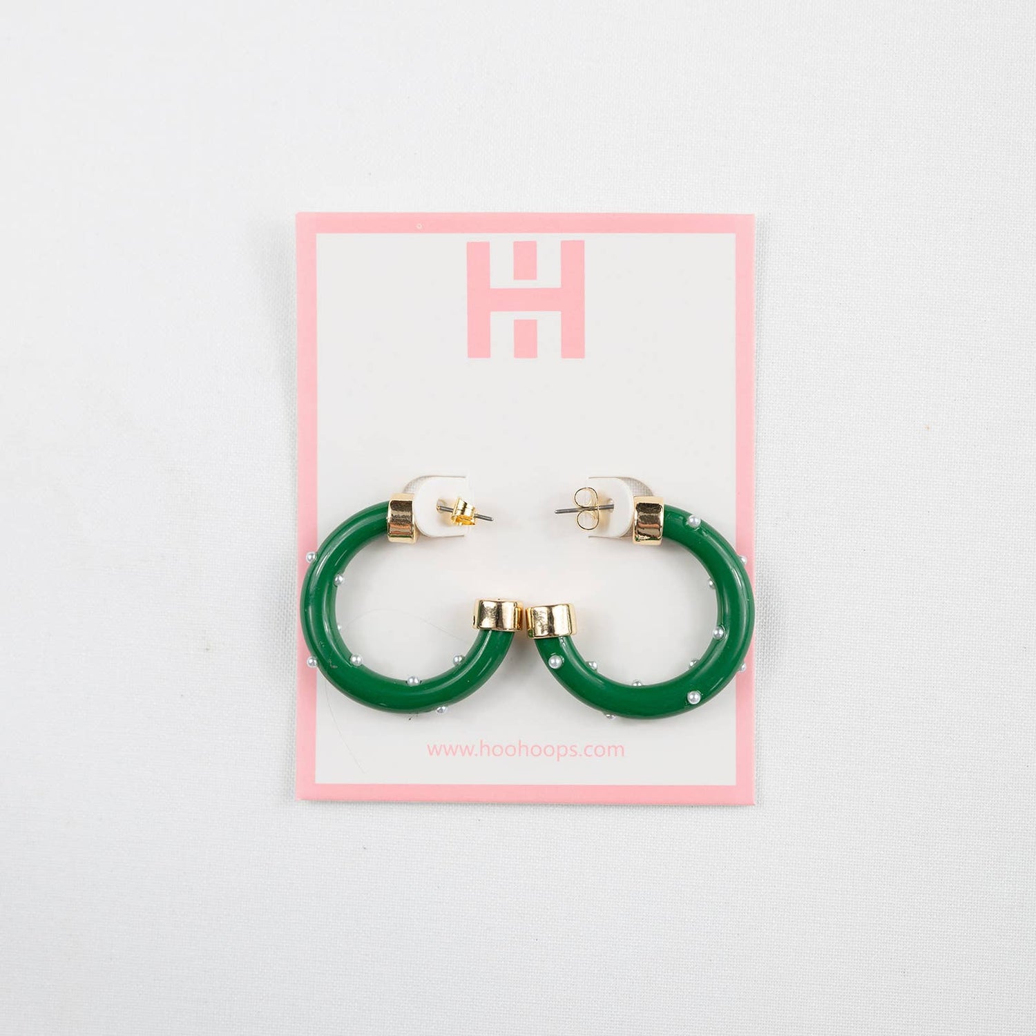Lightweight Hypoallergenic Small Hoop Earrings - Kelly Green with Pearls