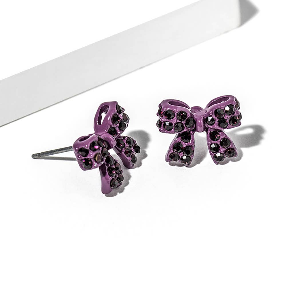 Crystal Rhinestone Bow Stud Earrings: Lt Col Topaz