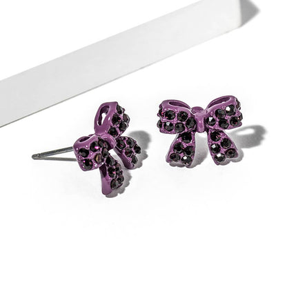 Crystal Rhinestone Bow Stud Earrings: AB,Rhodium