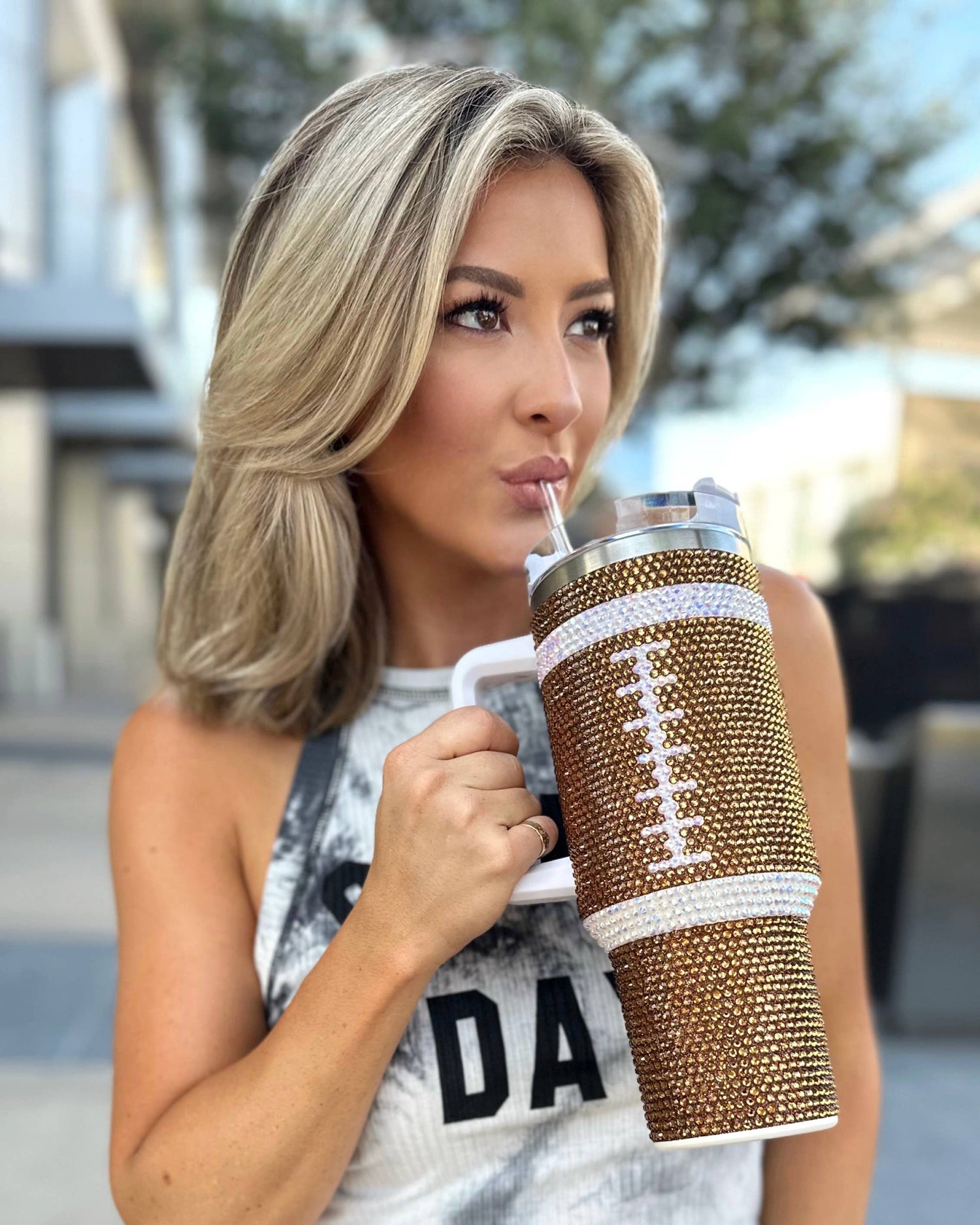 Brown Crystal Football &quot;Blinged Out&quot; 40 Oz. Tumbler