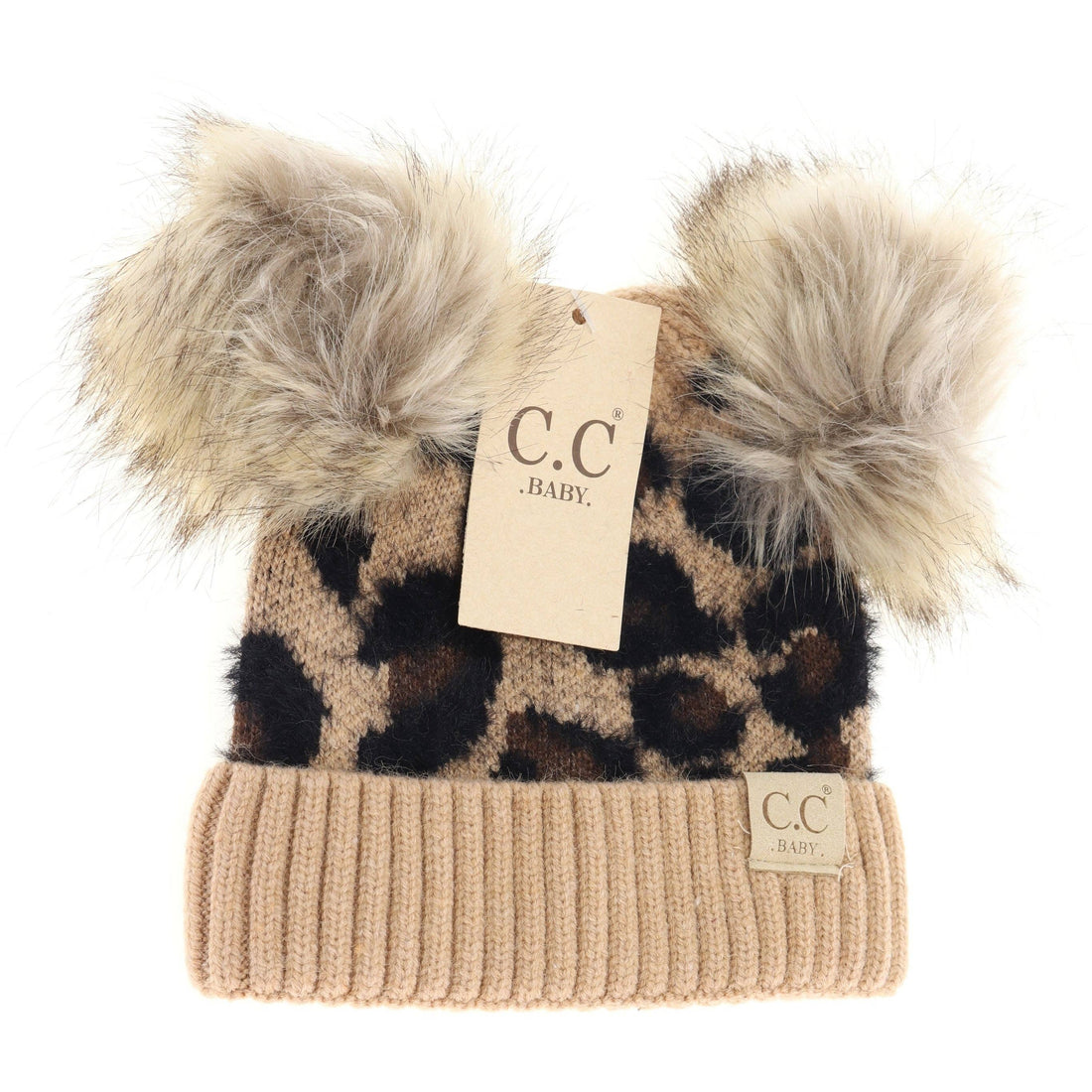 BABY Leopard Double Pom C.C Beanie BABY2061POMPOM: Latte