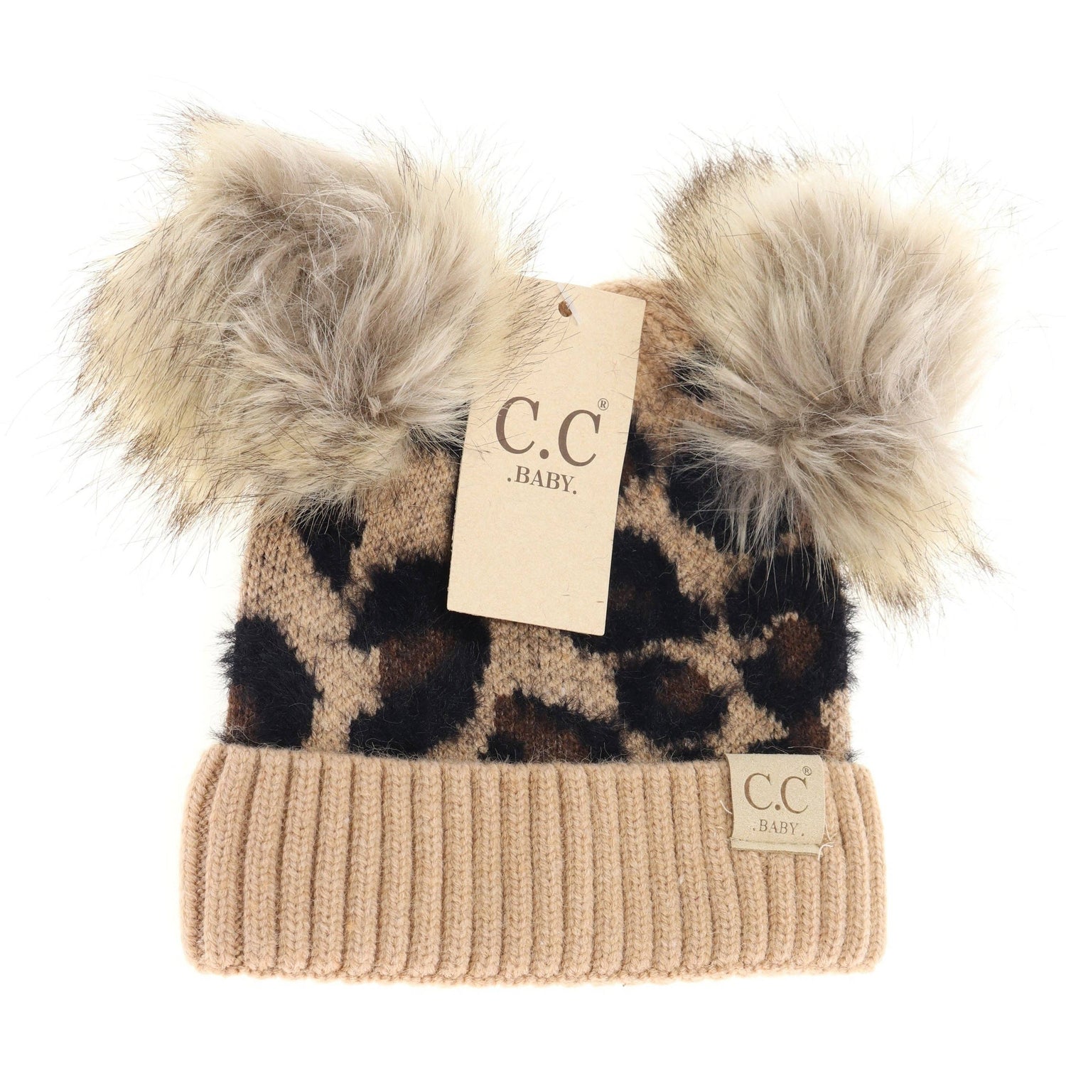 BABY Leopard Double Pom C.C Beanie BABY2061POMPOM: Latte