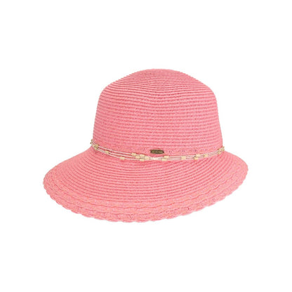 Wooden Bead Trim Cloche C.C Sun Hat STH0026: White