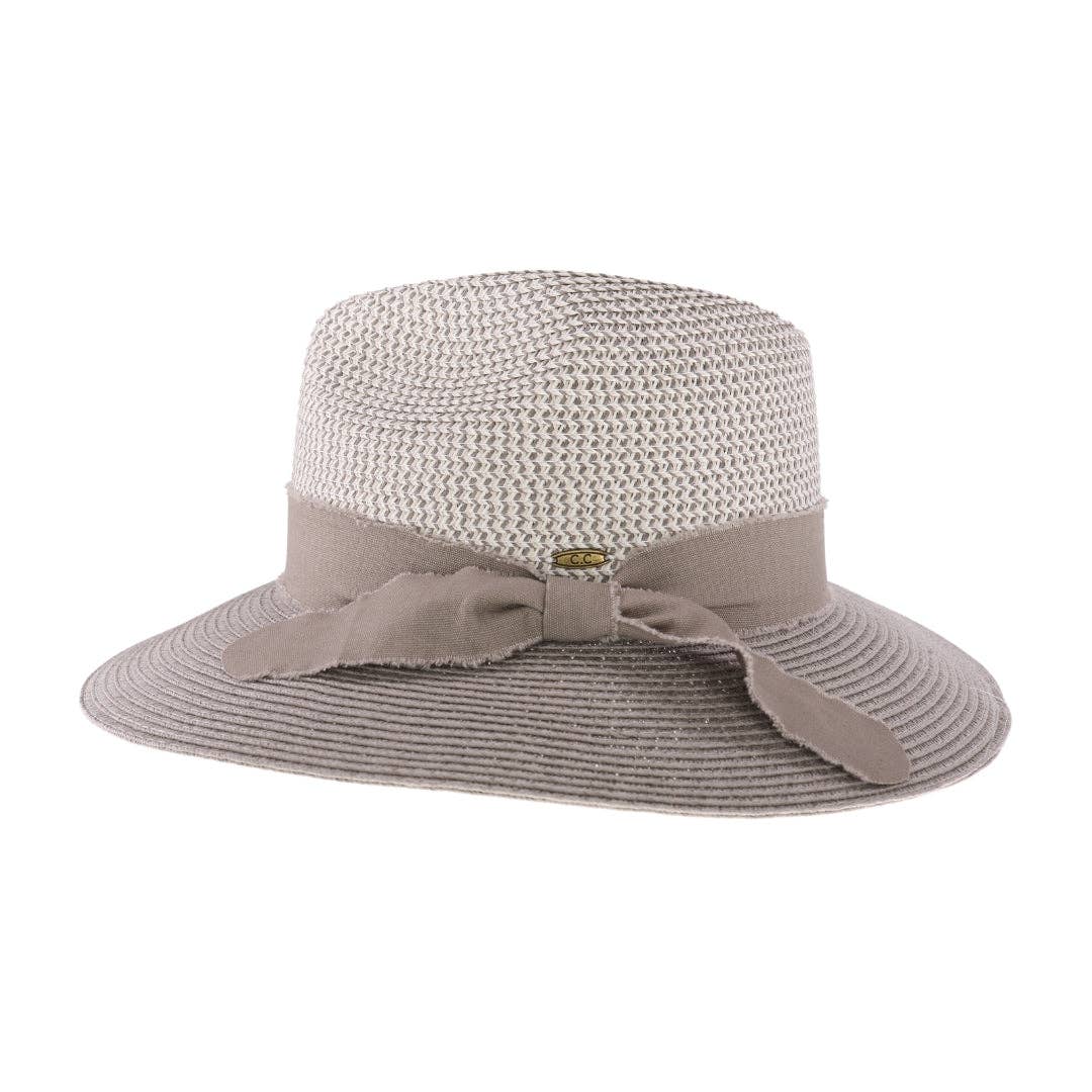 Frayed Bow Trim C.C Panama Hat STH16: Grey Mix