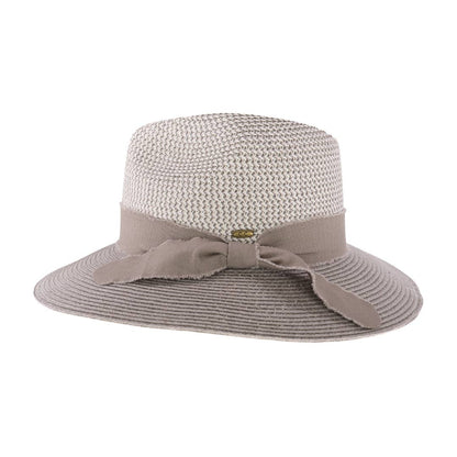 Frayed Bow Trim C.C Panama Hat STH16: Grey Mix