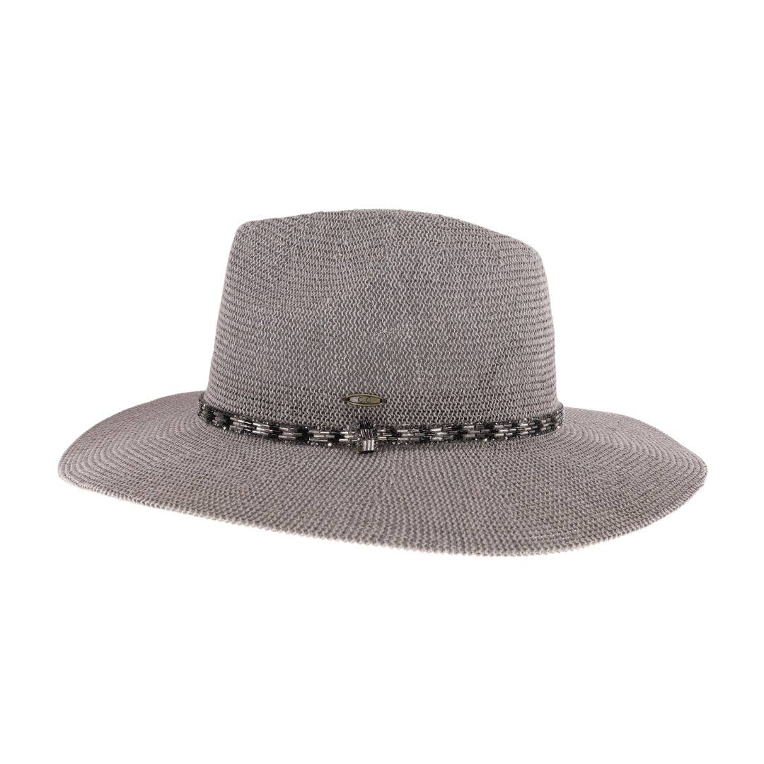 Knit Rhinestone Bugle Bead Trim C.C Panama Hat KP017: Lt. Grey