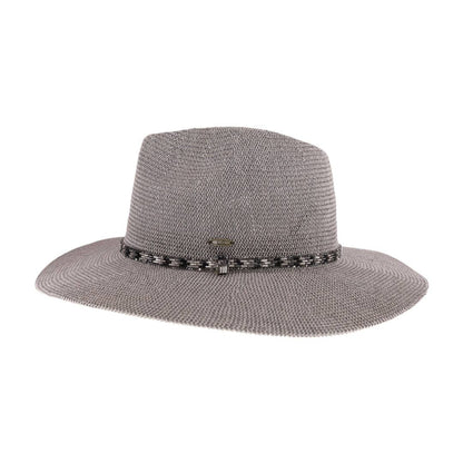 Knit Rhinestone Bugle Bead Trim C.C Panama Hat KP017: Lt. Grey