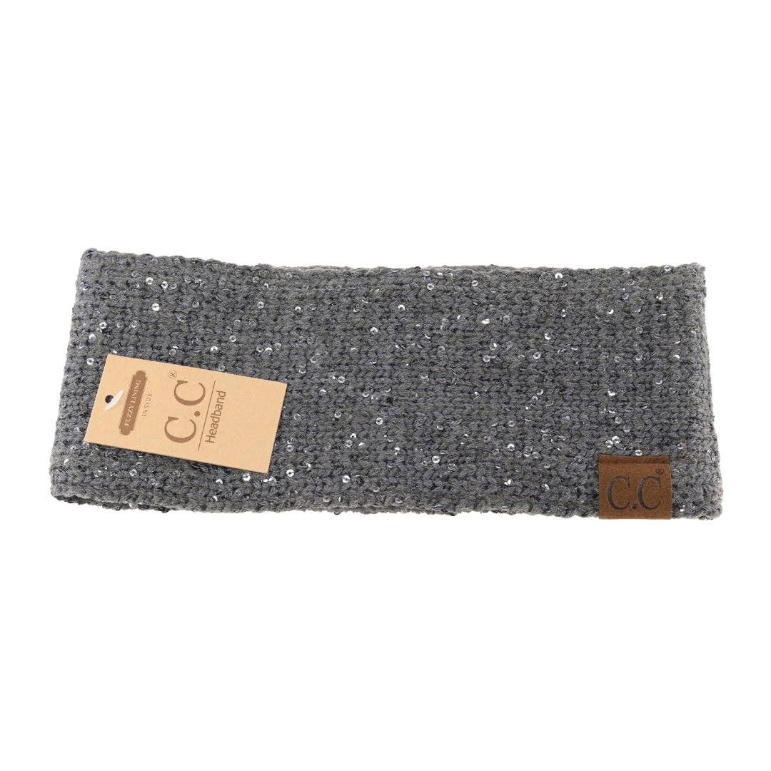 Fuzzy Lined Scatter Sequin Fashion Headband for Women: Beige/Silver