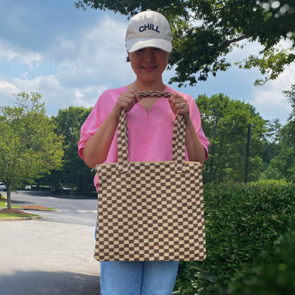 Check Yourself Zipped Tote Bag: Pink