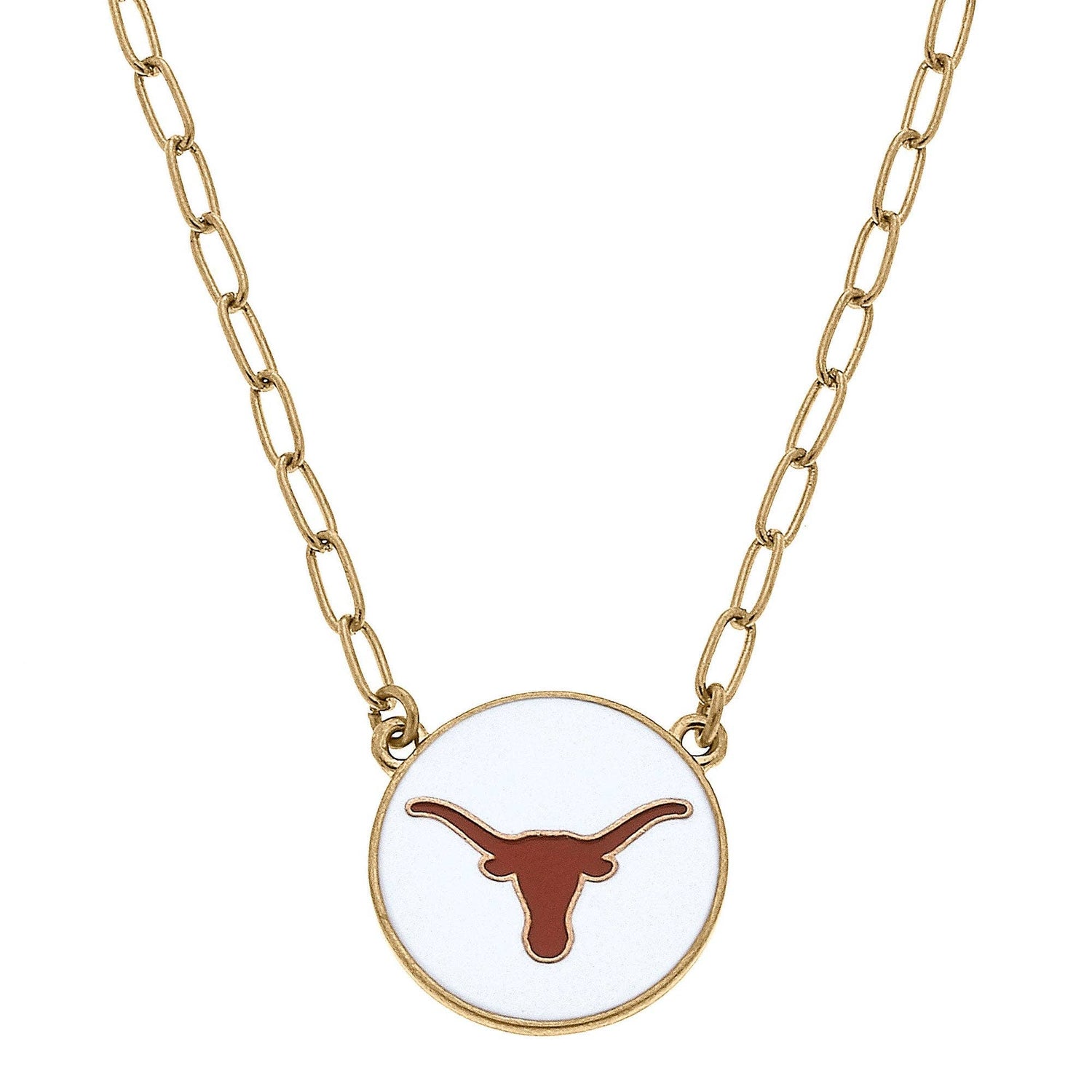 Texas Longhorns Enamel Disc Pendant Necklace in White