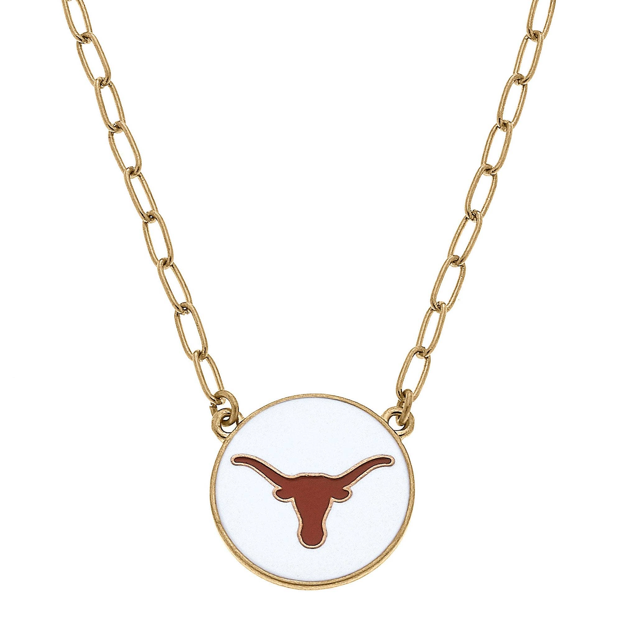 Texas Longhorns Enamel Disc Pendant Necklace in White