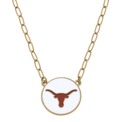 Texas Longhorns Enamel Disc Pendant Necklace in White