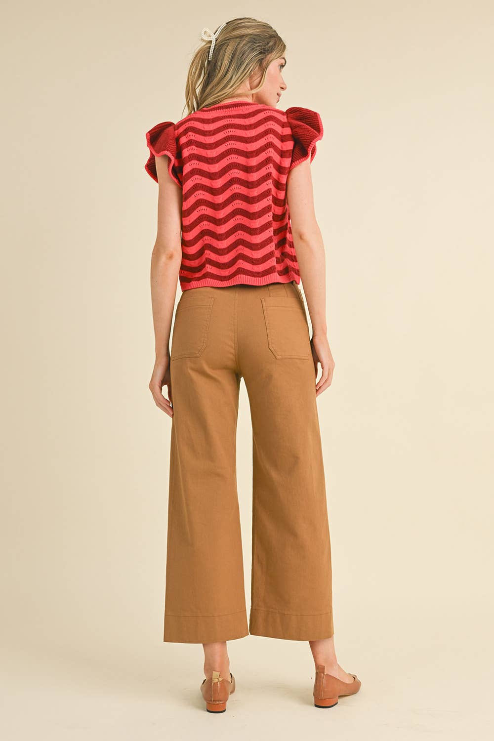 HIGH WAIST CROPPED WIDE LEG PANTS MP3303: Berry Pink / M