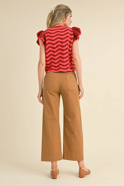 HIGH WAIST CROPPED WIDE LEG PANTS MP3303: Berry Pink / M