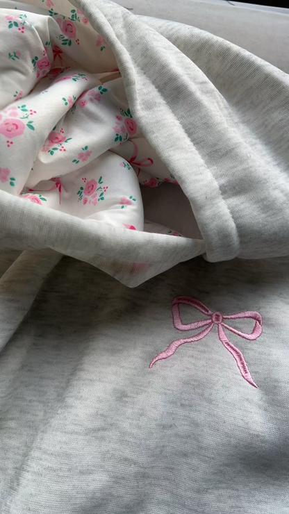 Bow Pattern Floral Hooded Sweatshirt: Pink / M