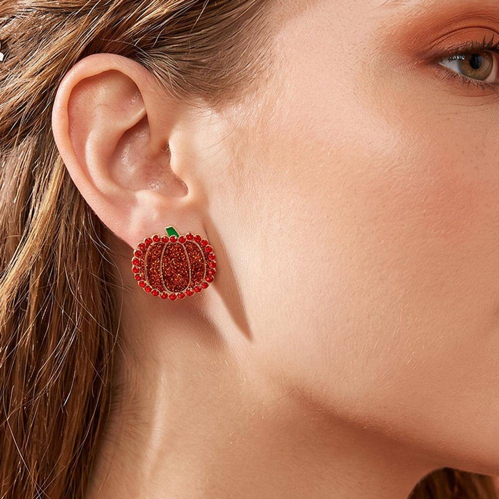 Glitter Pumpkin Stud Earrings