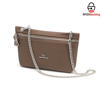 Genuine Leather RFID Crossbody Wallet: WineRed