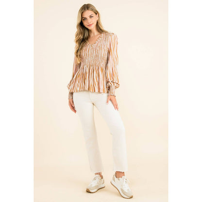 Smocked Zebra Print Top: GRAY / S