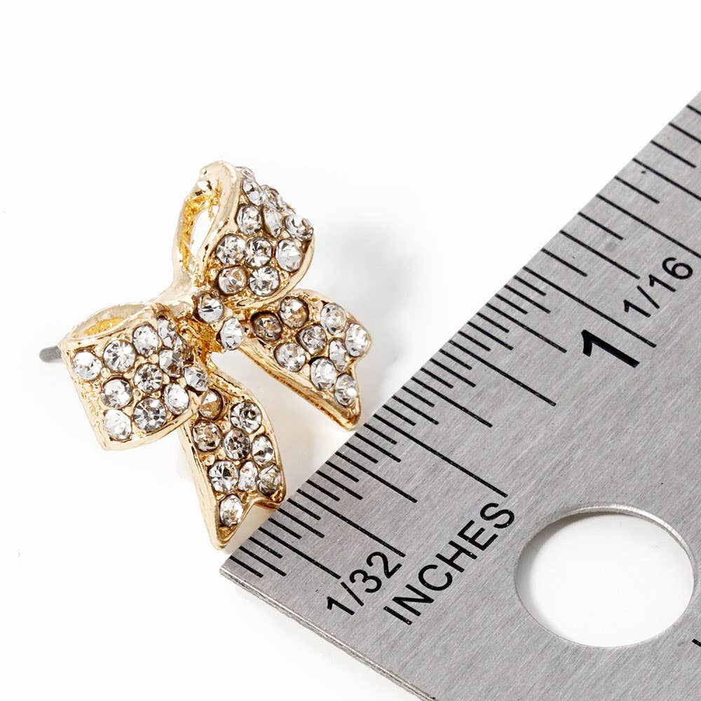 Crystal Rhinestone Pave Bow Stud Earrings
: Topaz