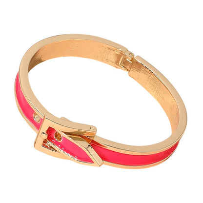 Gold Plated Enamel Belt Hinged Bangle Bracelet
: Pink