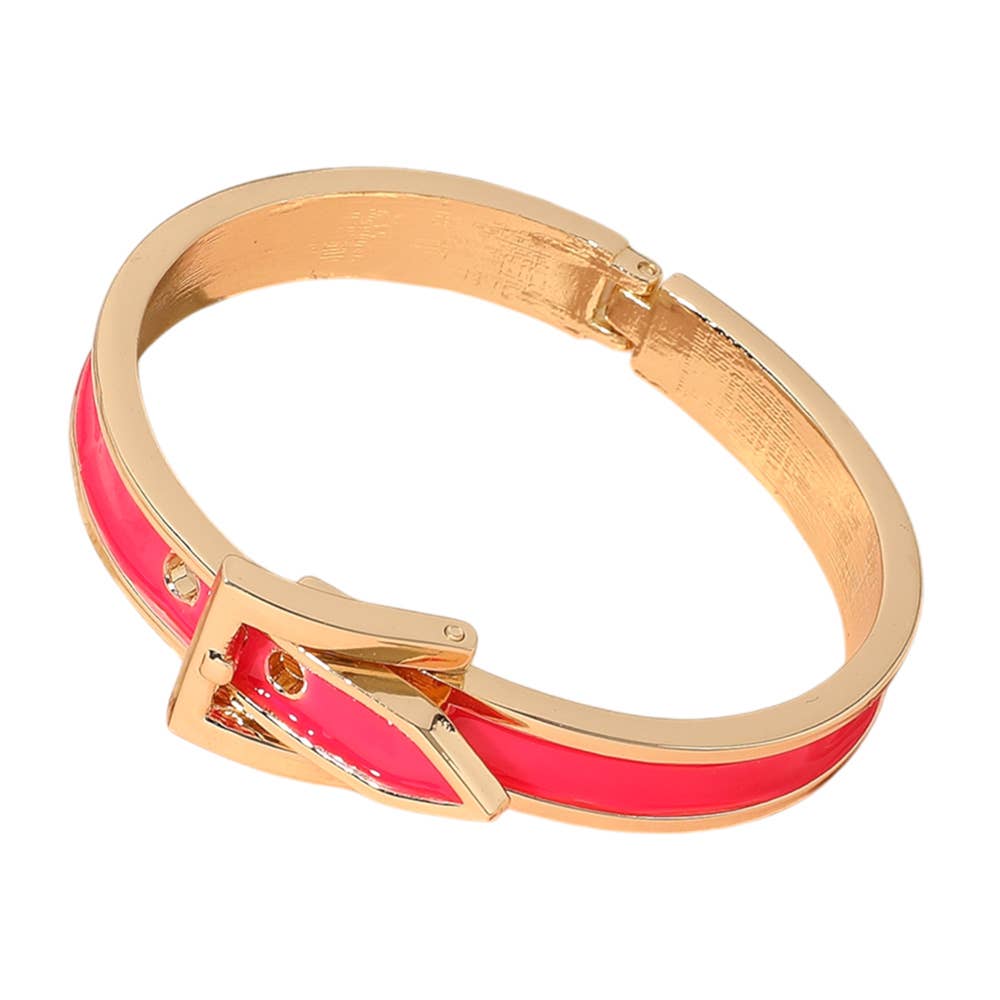 Gold Plated Enamel Belt Hinged Bangle Bracelet
: Black