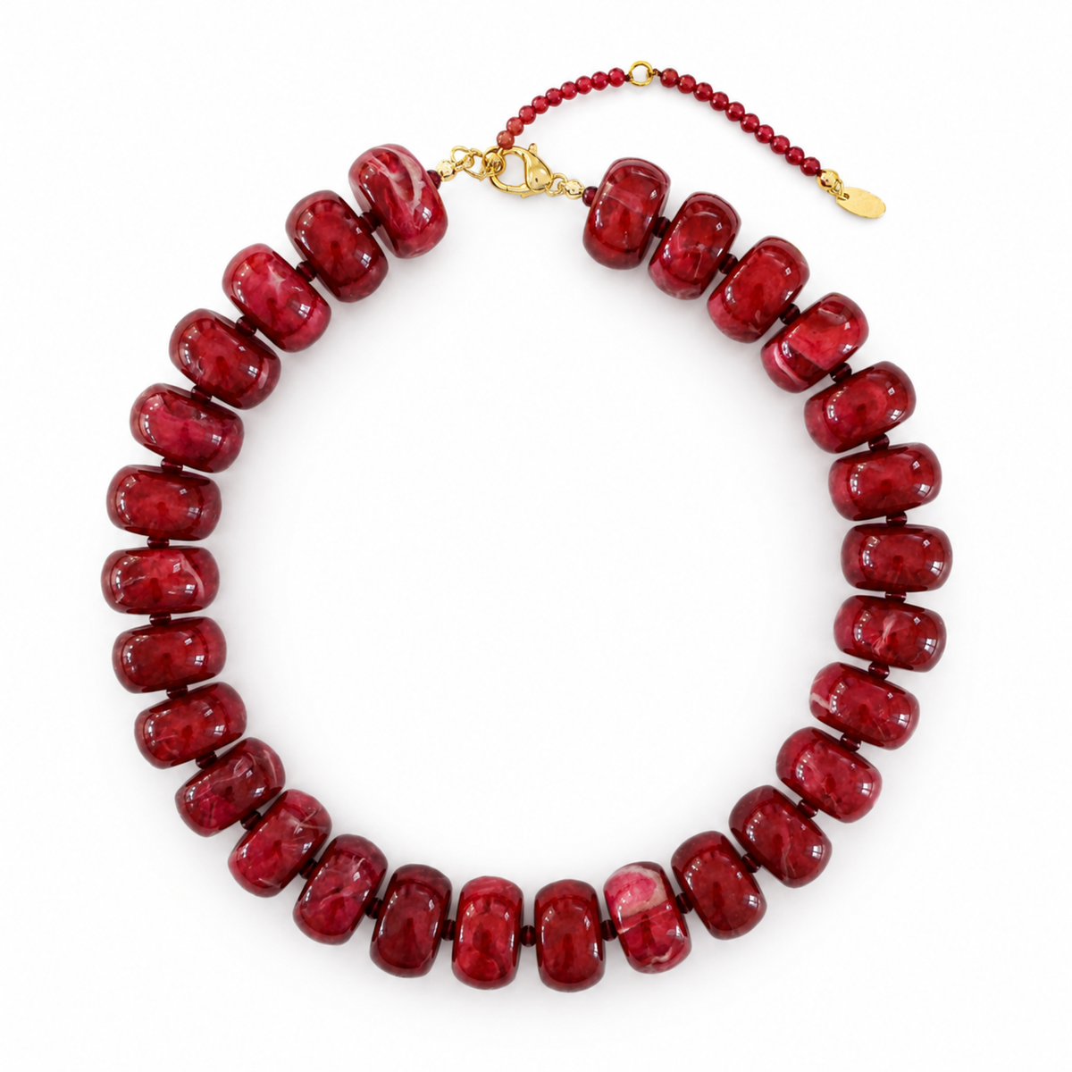 Chunky Resin &amp; Natural Stone Bead Necklace: Red Jasper Glow