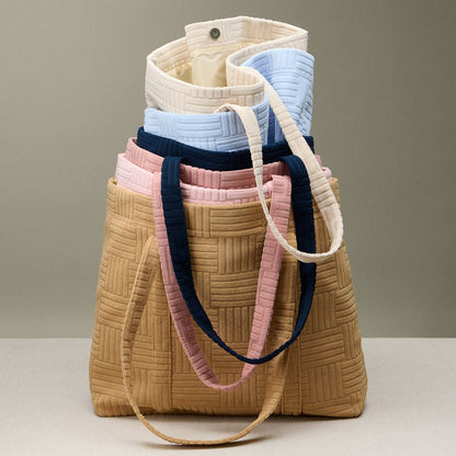 Quilted Tote Bag with Woven Texture: Light Blue / One / 5AG78035