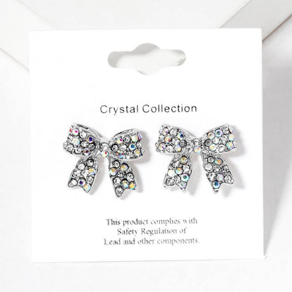 Crystal Rhinestone Pave Bow Stud Earrings
: Topaz