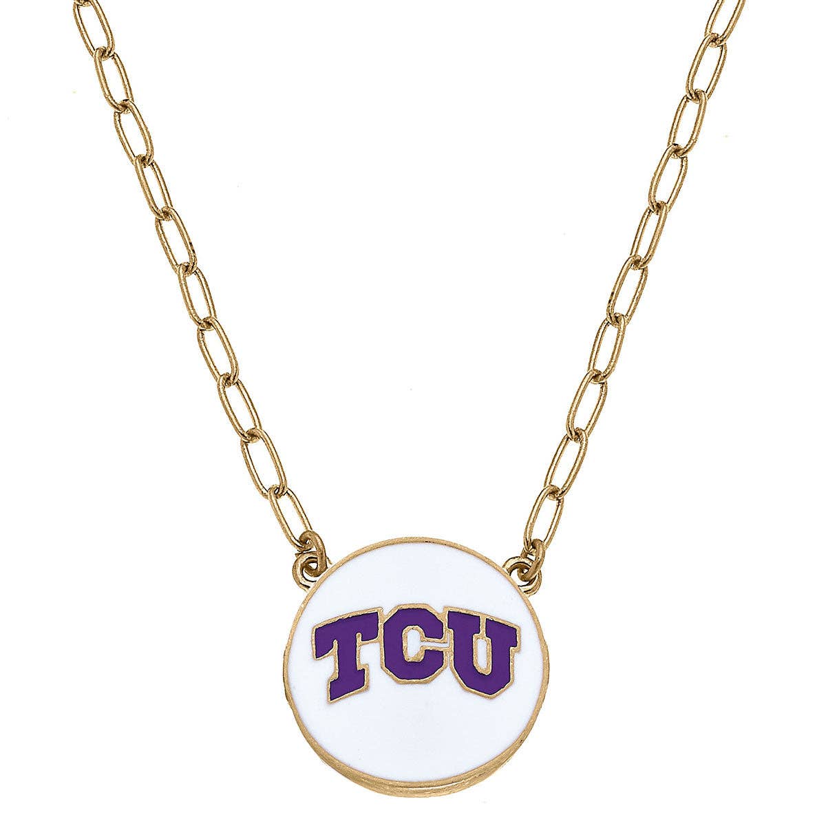 TCU Horned Frogs Enamel Disc Pendant Necklace in White