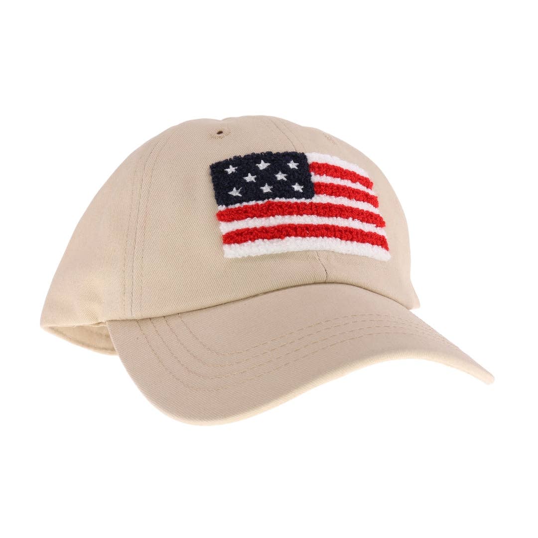 Unisex Chenille USA Flag Patch C.C Ball Cap BAB8002: Beige