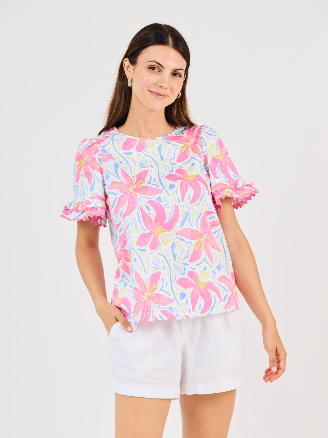 Cassidy Top | Hibiscus Harmony White: 2-2-2;S-M-L