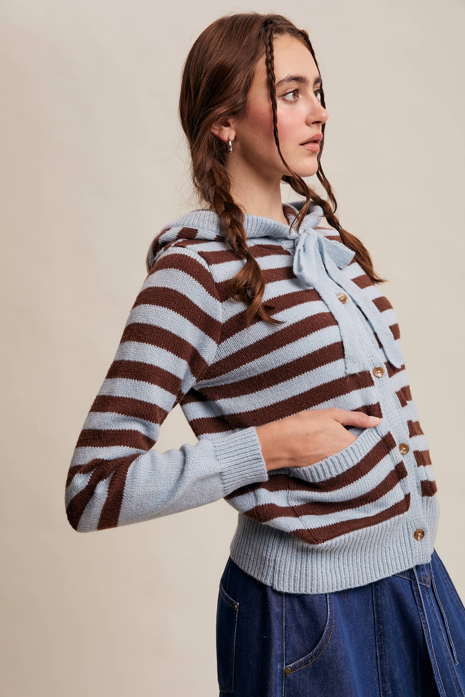 Striped Knit Hoodie Cardigan