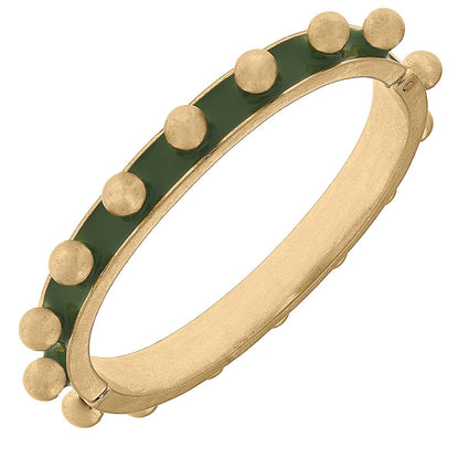 Jenna Chunky Enamel Studded Metal Hinge Bangle: Green