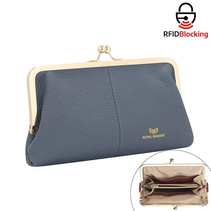 3468 Leather RFID Kiss-Lock Wallet: Brown