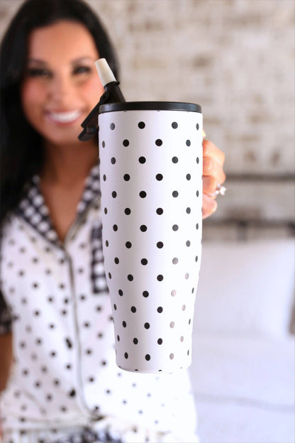 Jess Lea White Polka Dot Sleek Tumbler: White/Black