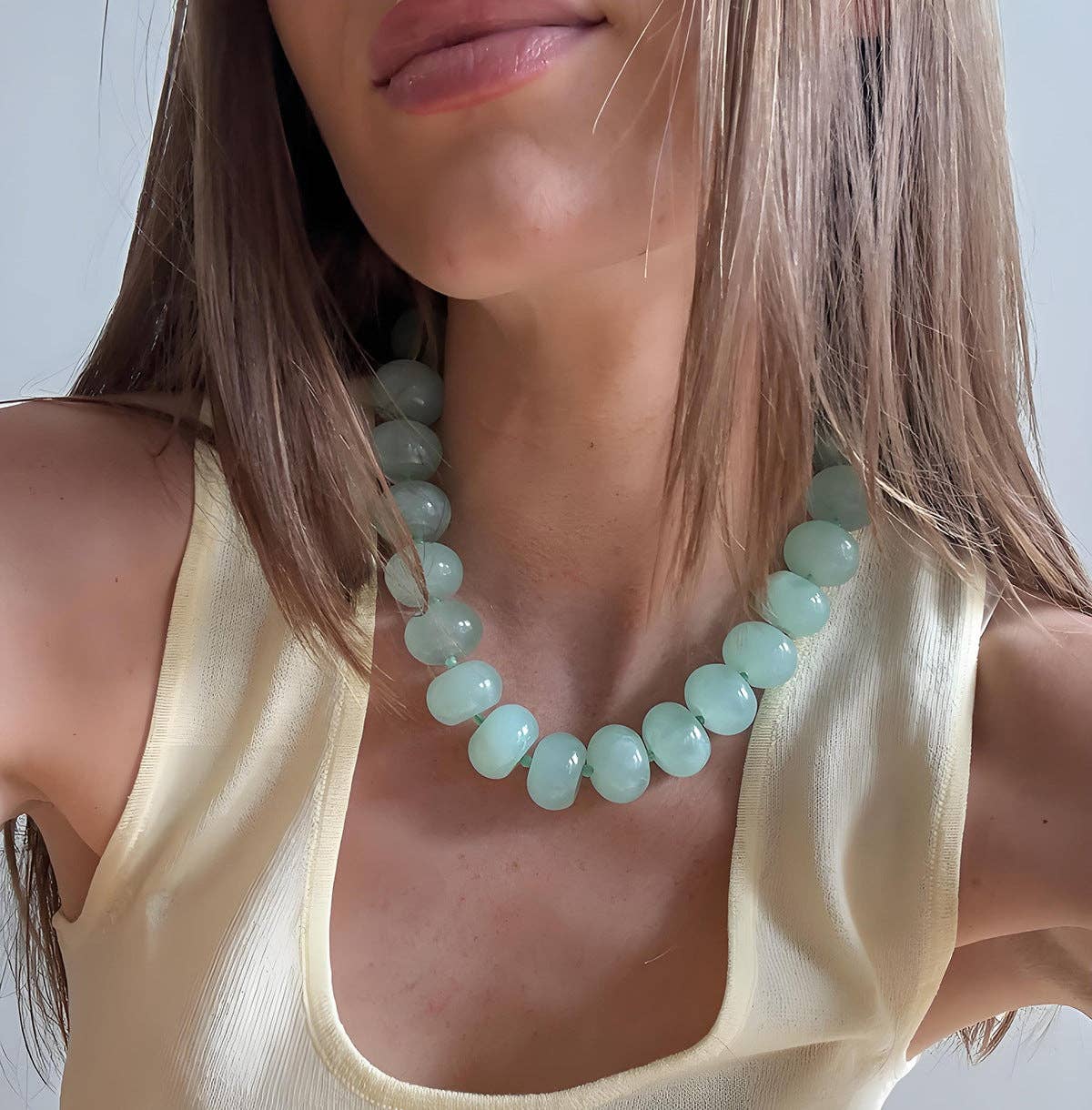 Casual Round Colorful Acrylic Beads Necklace: Olive green