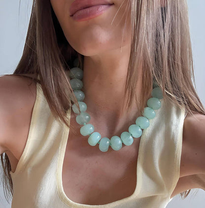 Casual Round Colorful Acrylic Beads Necklace: Olive green