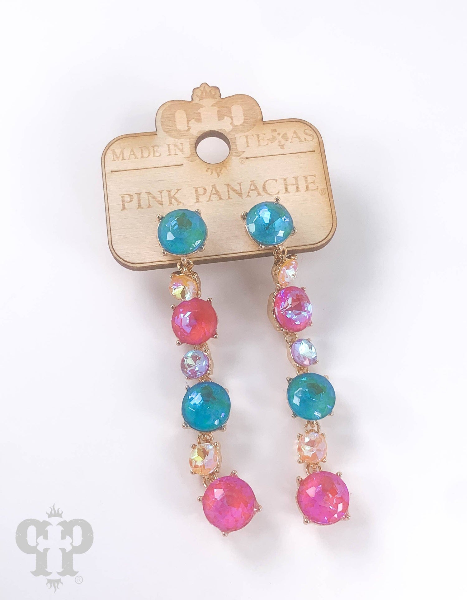 Rhinestone drop earring: Bright Multi- Pink Panache- Made in Texas