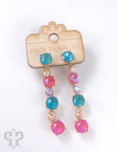 Rhinestone drop earring: Bright Multi- Pink Panache- Made in Texas