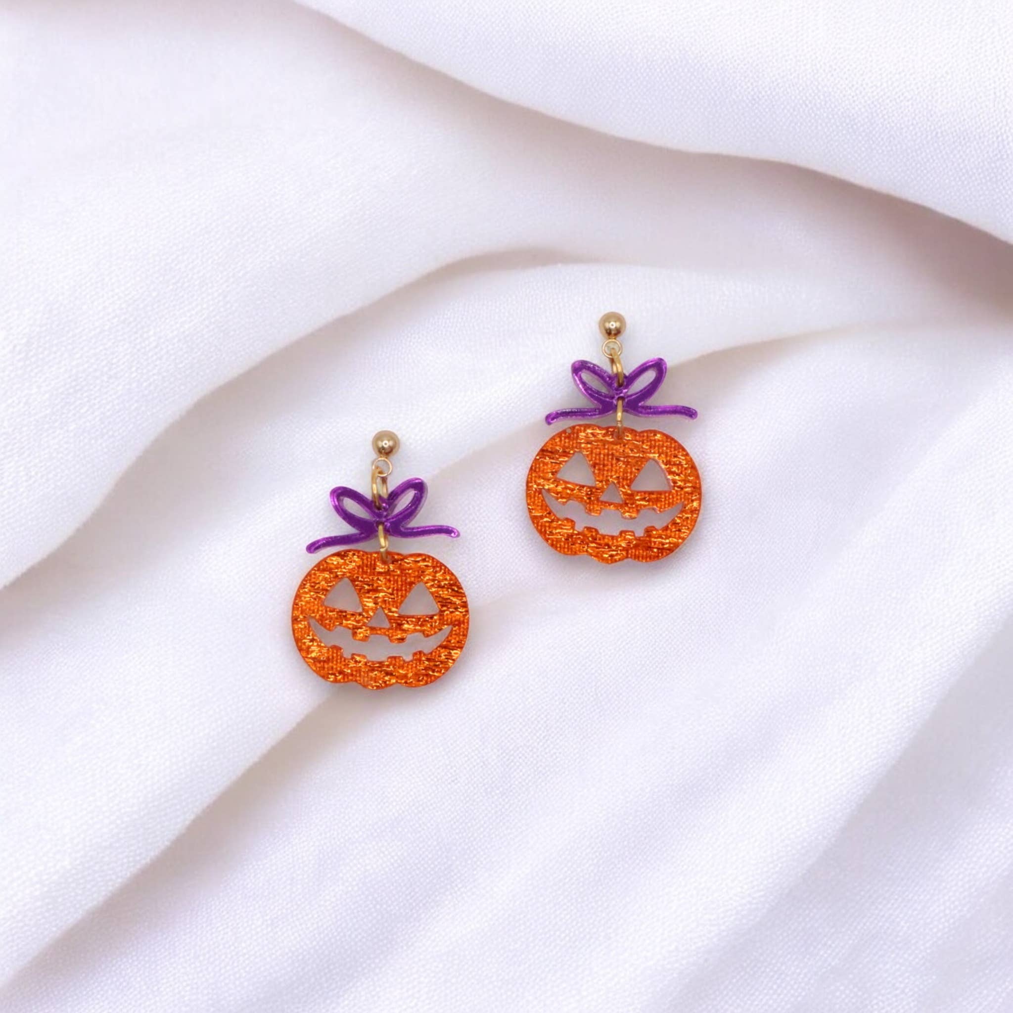 Halloween Pumpkin Acrylic Earrings - Jack-o-lantern Earrings