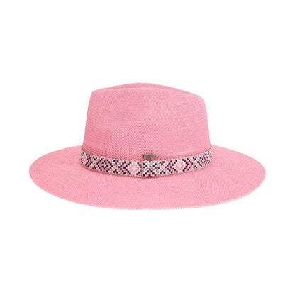 Knit Seed Bead/Rhinestone Band Panama Hat KPC0001: White