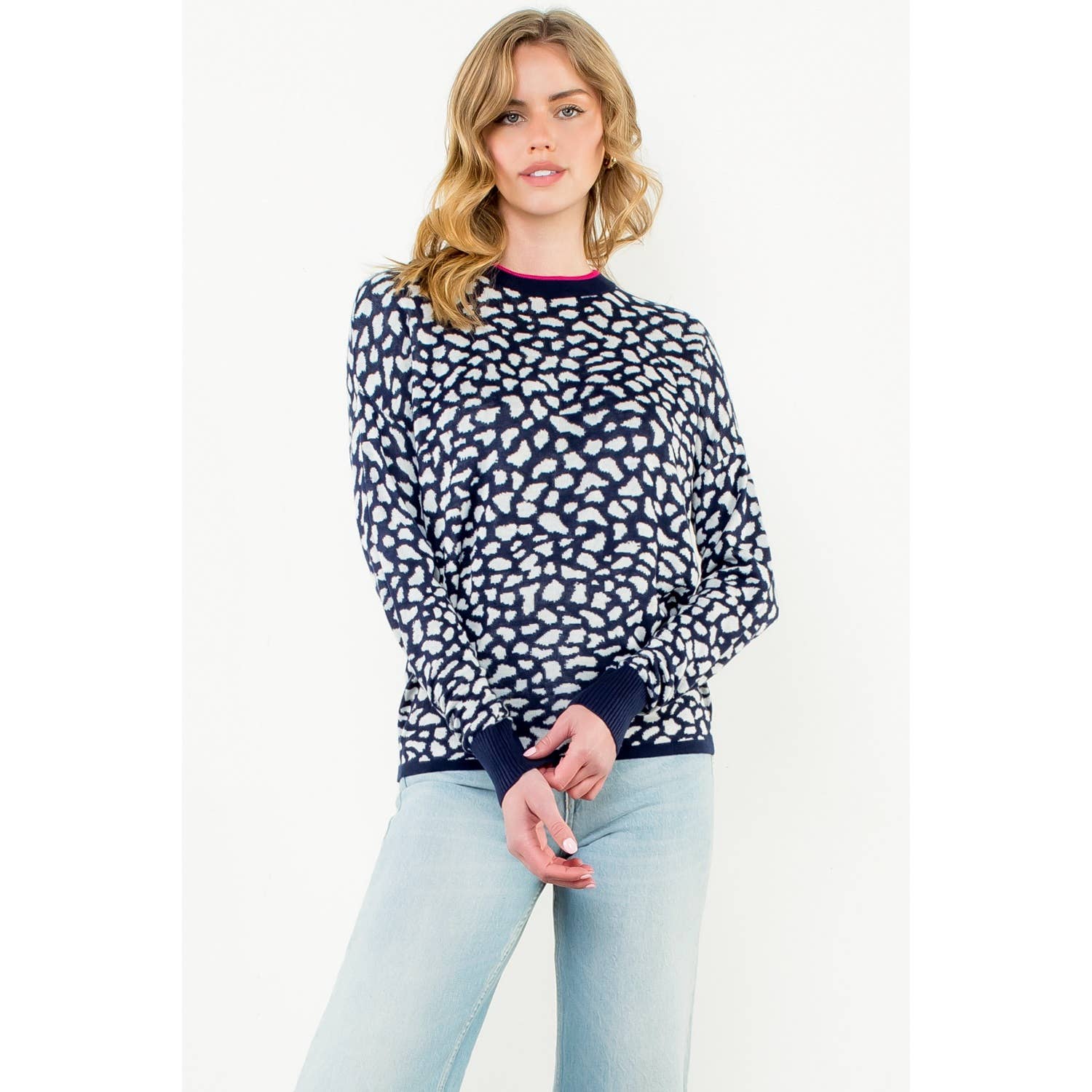 Spotted Pullover Sweater: NAVY