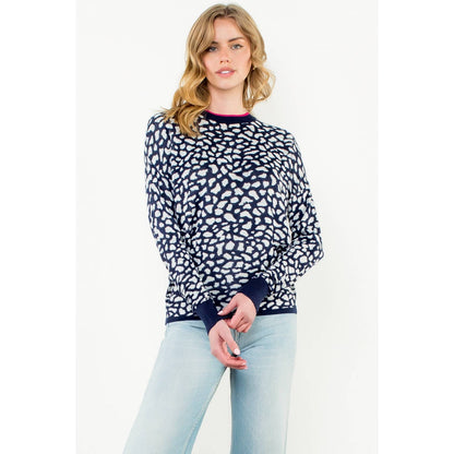 Spotted Pullover Sweater: NAVY