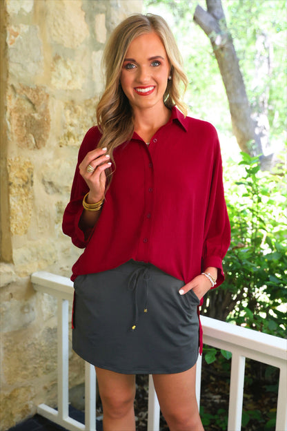 PREORDER- Sloane Button Up Top- Burgundy by Jess Lea ETA MID-JULY