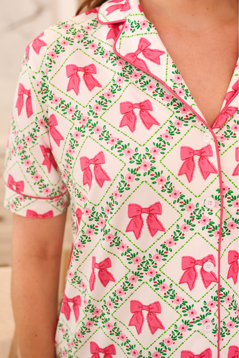 Pretty Lattice Bow Ruffle Pajama Set by Jess Lea