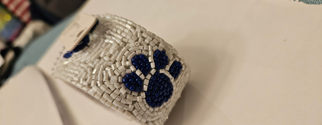 Paw Beaded Cuff Bracelet Blue/White